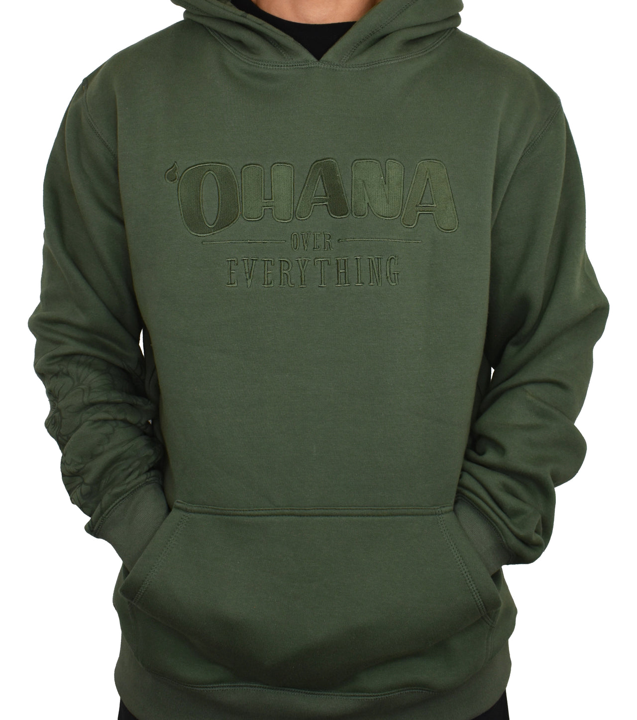 'Ohana Over Everything' Embroidered Hoodie - Moss