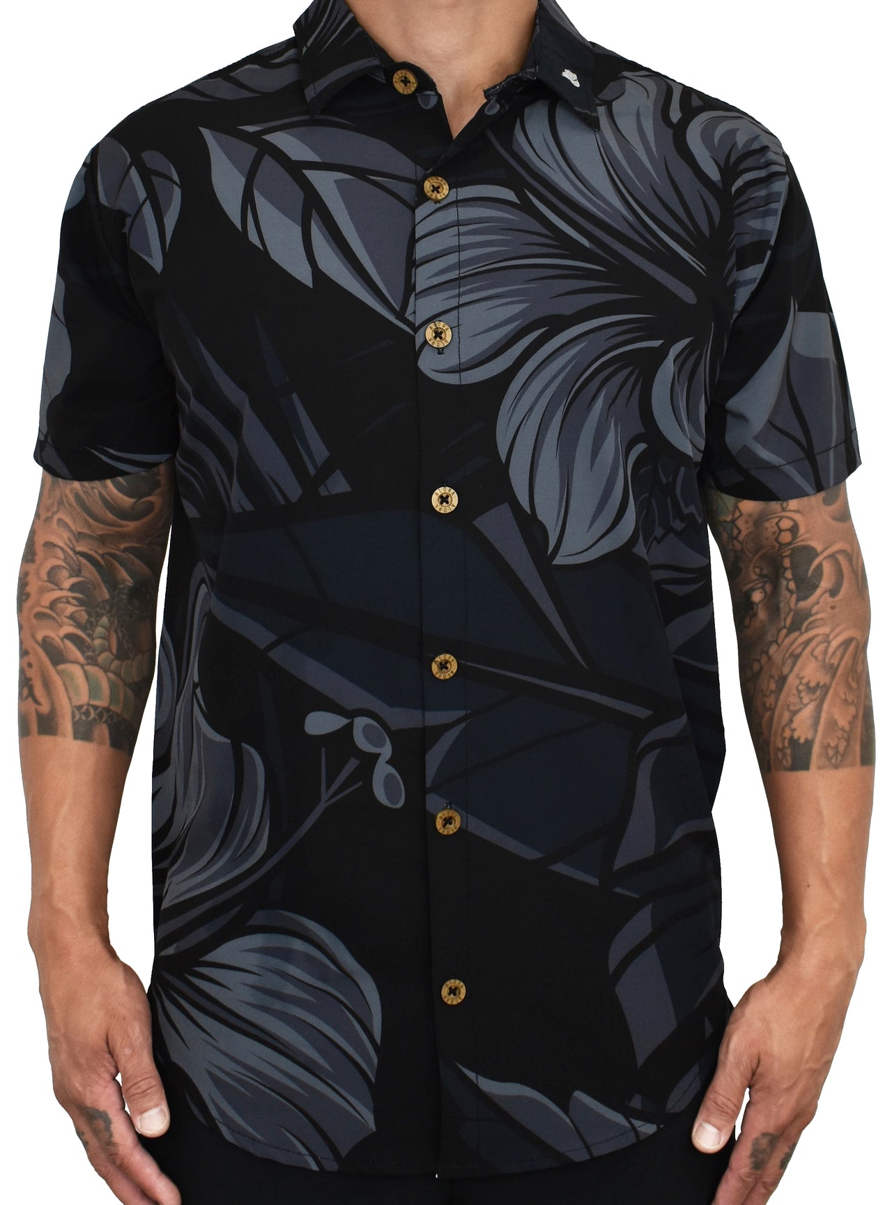 'Supa Charcoal Hibiscus' ULTRA Aloha (Hawaiian) Shirt