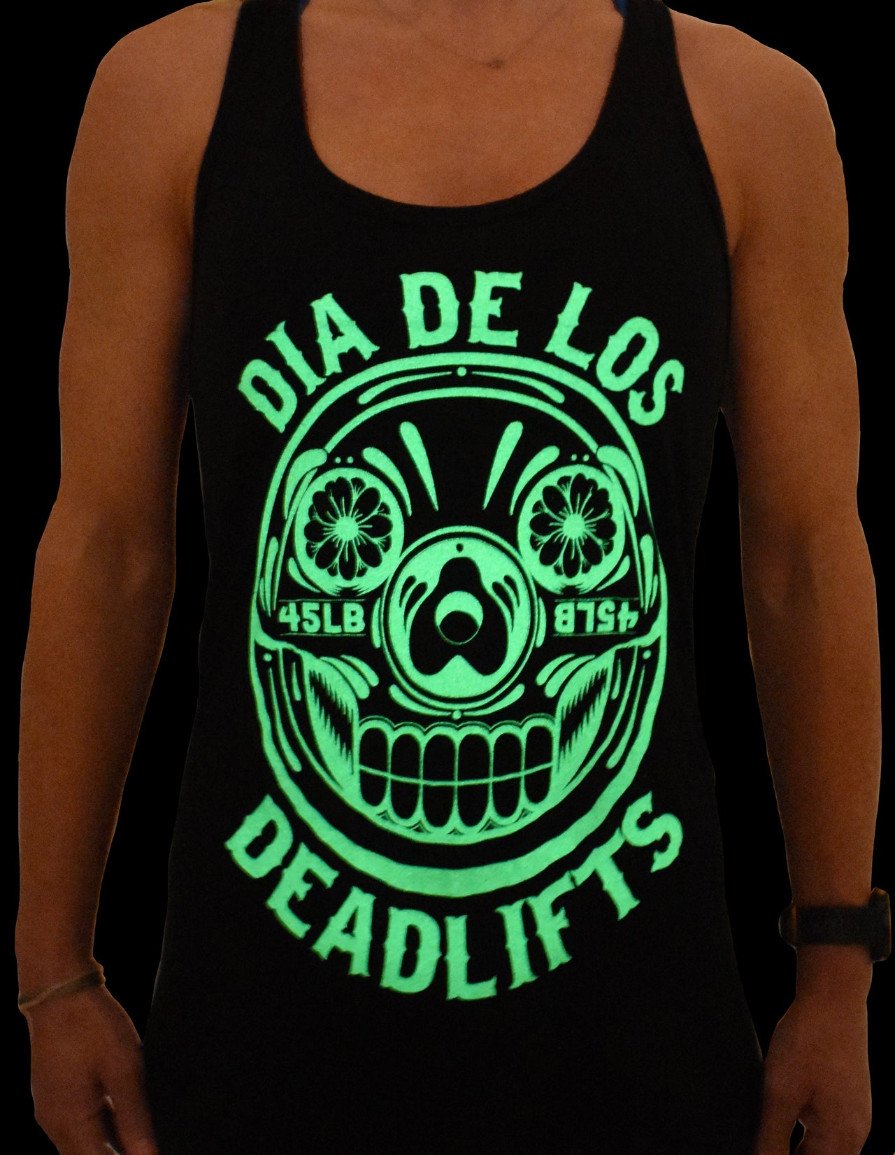 Women's 'Dia de los Deadlifts - Blacklight Edition' Racerback Tank